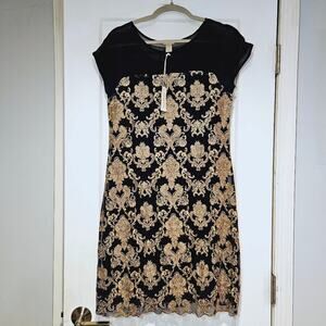 Sundance Anderson Dress XS Navy Gold Embroidered Cap Sleeve Cocktail Party NWT